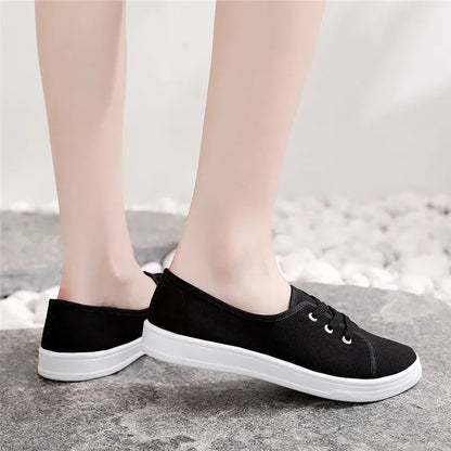 Lady's Classic Round Toe Canvas Lace-Up Sneakers - Comfortable & Stylish Women's Casual Shoes
