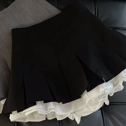 High-Waisted Denim Mini Skirt for Women with Tassel Pleats