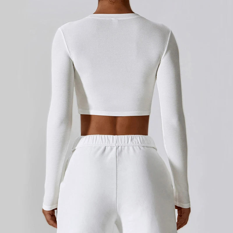 Women's Ribbed Crew Neck Lightweight Slim Fit Crop Top