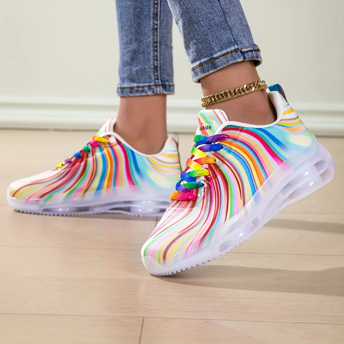 Women's Rainbow Stripe Casual Sneakers