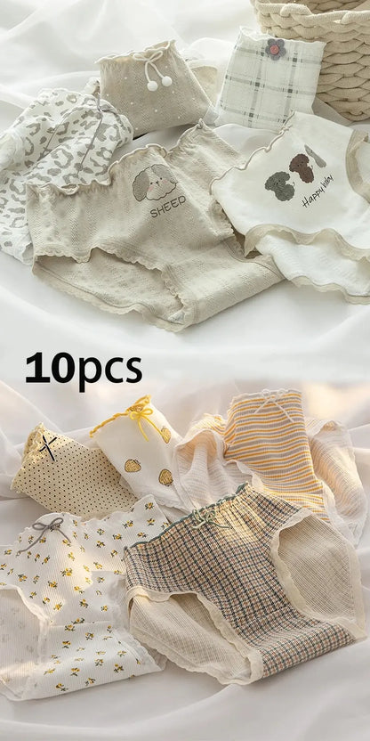 10Pcs Women's Cotton Panties – Comfortable Cartoon Print Underwear Set