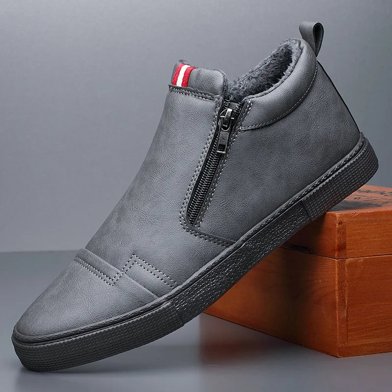 Men's Slip-On Sneakers with Side Zipper – Flat Casual Shoes for Men