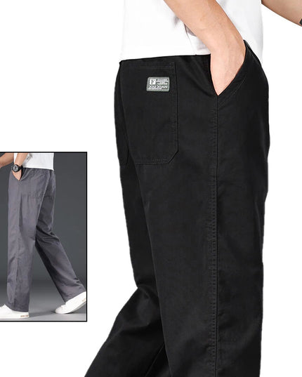 Men's Casual Cotton Pants with Relaxed Fit, Elastic Waist, and Drawstring