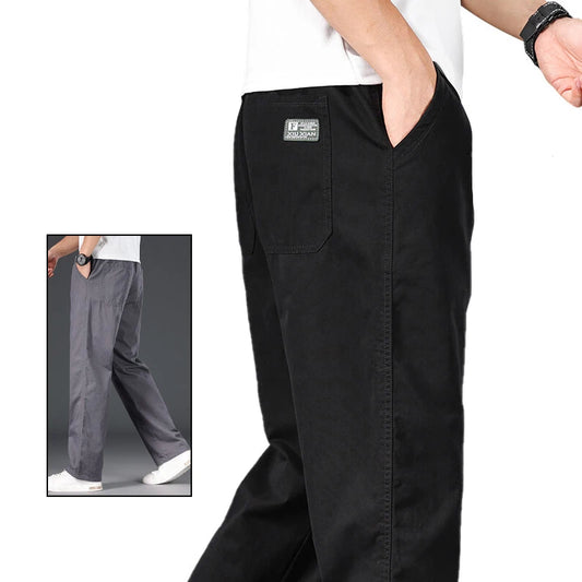 Men's Casual Cotton Pants with Relaxed Fit, Elastic Waist, and Drawstring