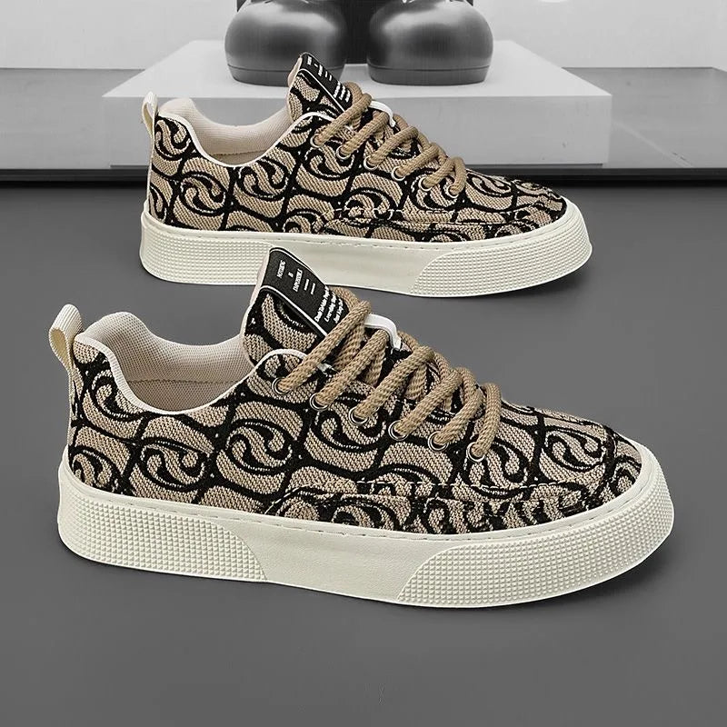 Men's Canvas Low Top Sneakers - Flat Sole, Vulcanized Style