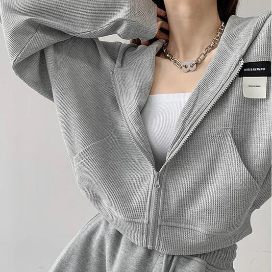 Women's Cropped Hoodie Jacket with Zipper