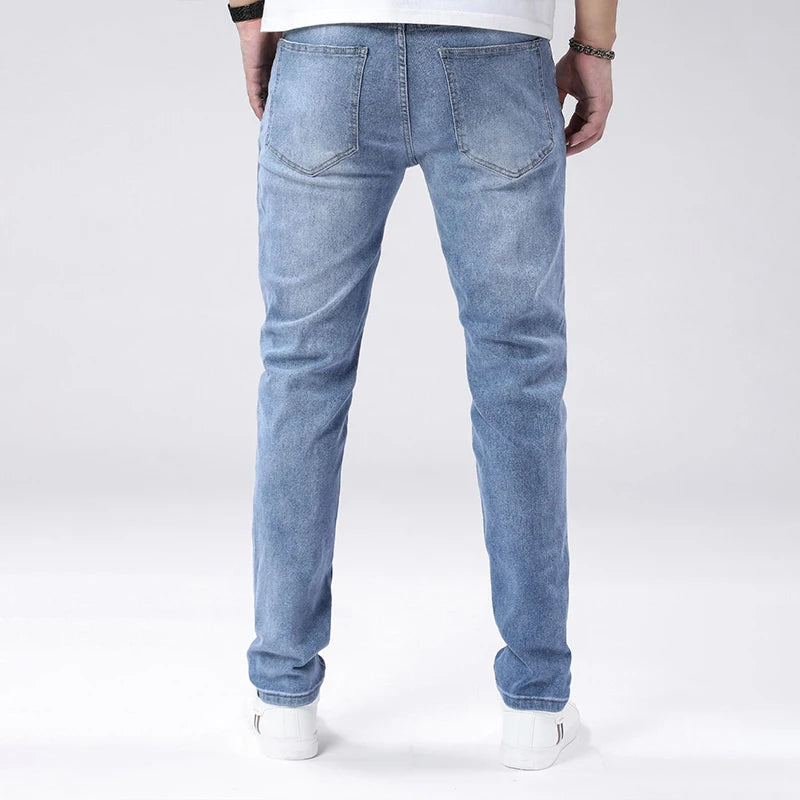 Men's Skinny Ripped Jeans with Medium Elasticity - Vintage Wash Denim Pants for Men