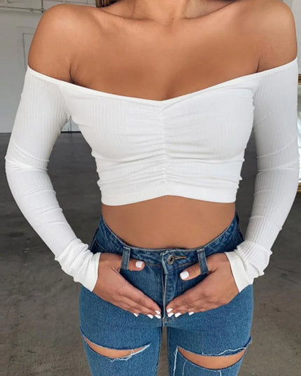 Women's Off-Shoulder Long Sleeve Cropped Top