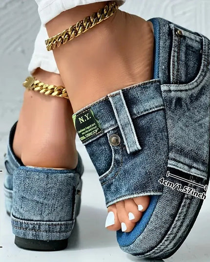 Denim Platform Women's Slip-On Slippers