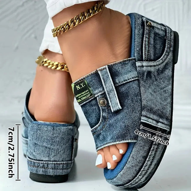 Denim Platform Women's Slip-On Slippers
