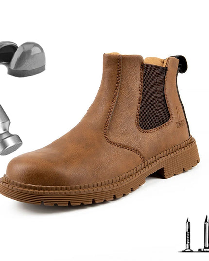 Waterproof Safety Work Shoes for Men - Steel Toe Leather Work Boots with Slip-Resistant Sole