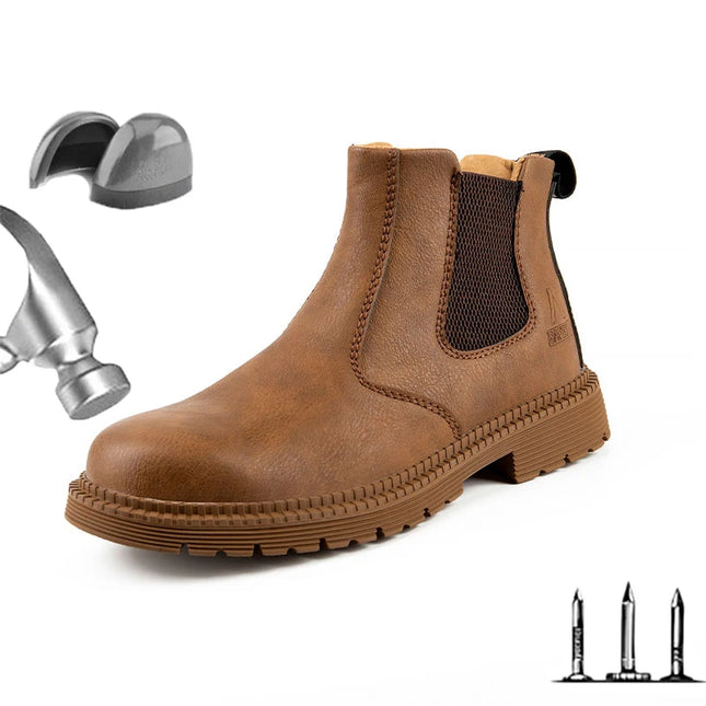 Waterproof Safety Work Shoes for Men - Steel Toe Leather Work Boots with Slip-Resistant Sole