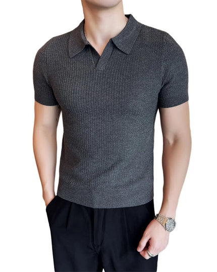 Men's Slim Fit Polo Shirt - Casual Knitted Polo Tee for Men