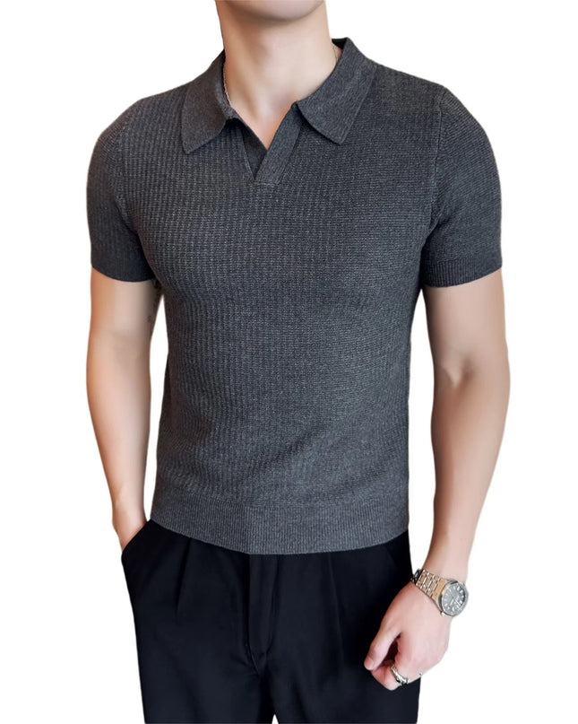 Men's Slim Fit Polo Shirt - Casual Knitted Polo Tee for Men