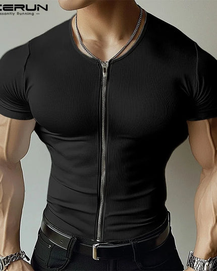 Incerun Men's Zipper Design Compression Sweater – Stylish and Comfortable Athletic Wear