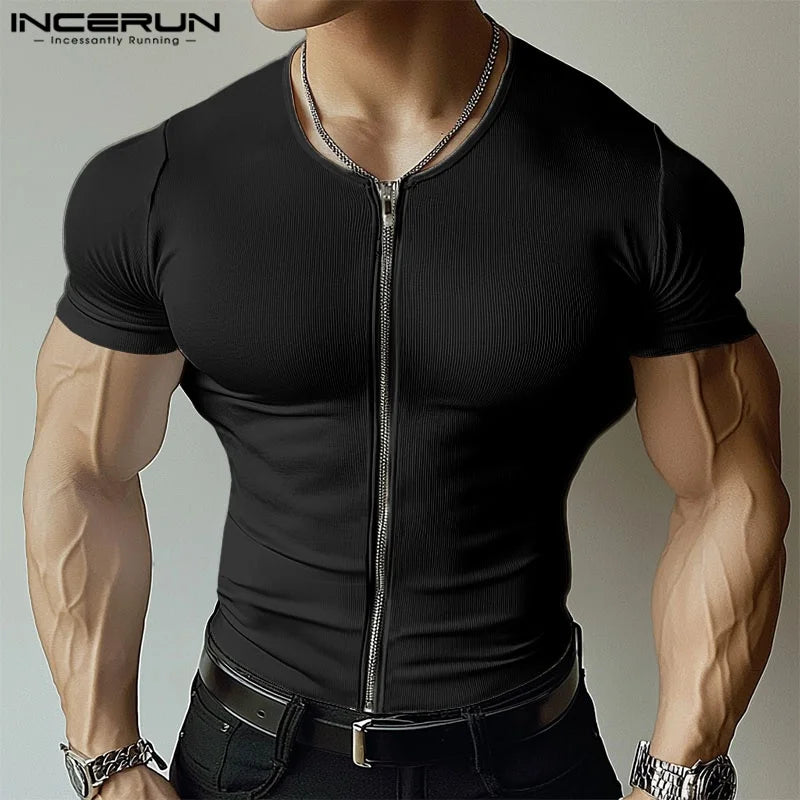 Incerun Men's Zipper Design Compression Sweater – Stylish and Comfortable Athletic Wear