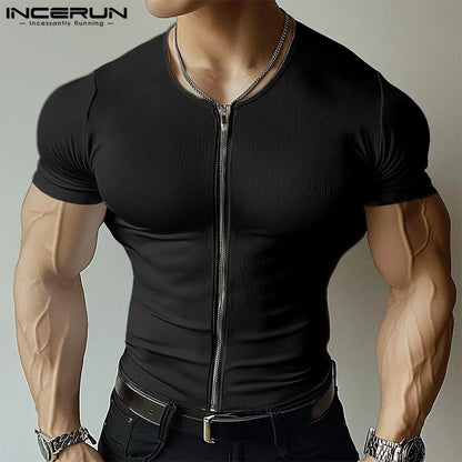 Incerun Men's Zipper Design Compression Sweater – Stylish and Comfortable Athletic Wear
