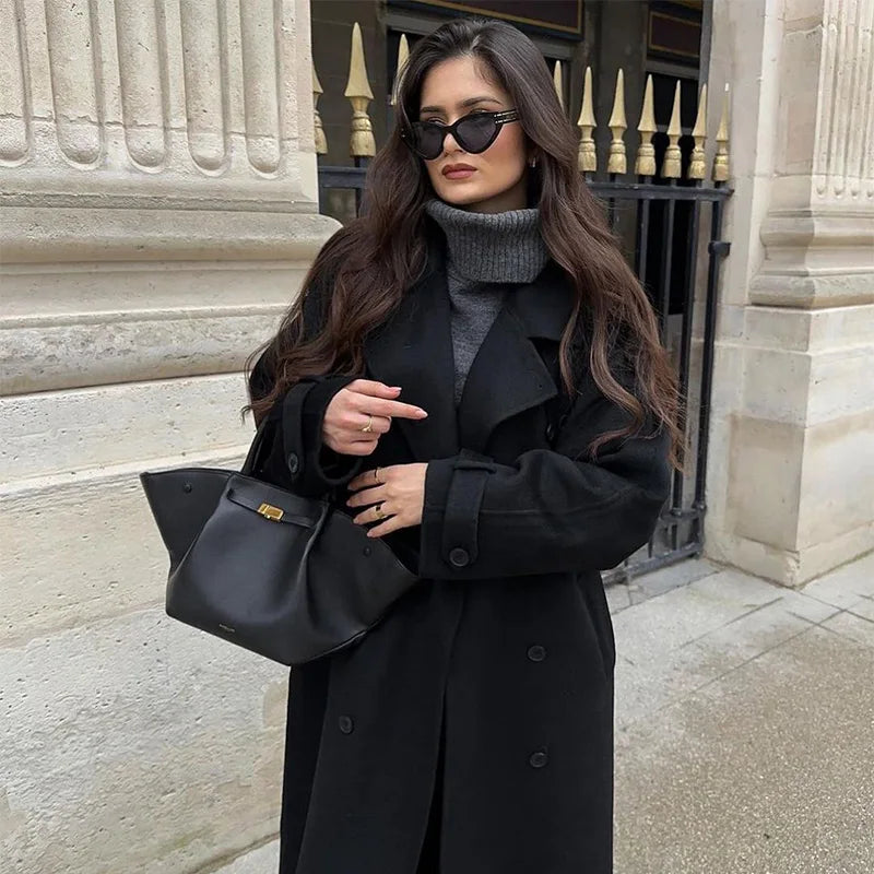 Women's Trench Coat with Belt Lapel, Double-Breasted