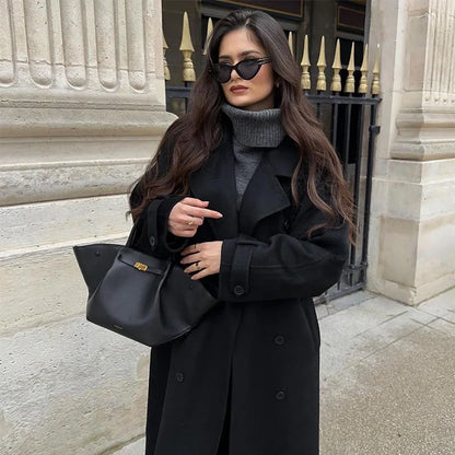 Women's Trench Coat with Belt Lapel, Double-Breasted