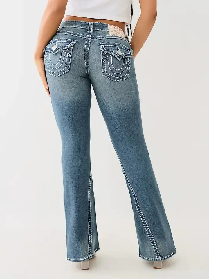 Stylish Women's High-Waisted Embroidered Jeans - Trendy & Comfortable Fit