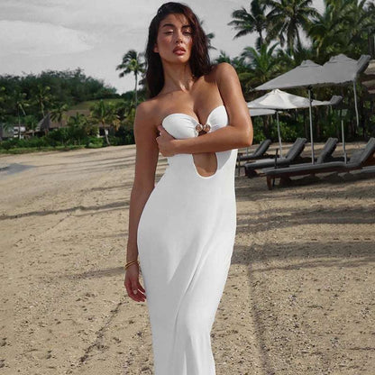 CUTENOVA Women's Off-Shoulder Backless Strapless Cut-Out Bodycon Maxi Dress