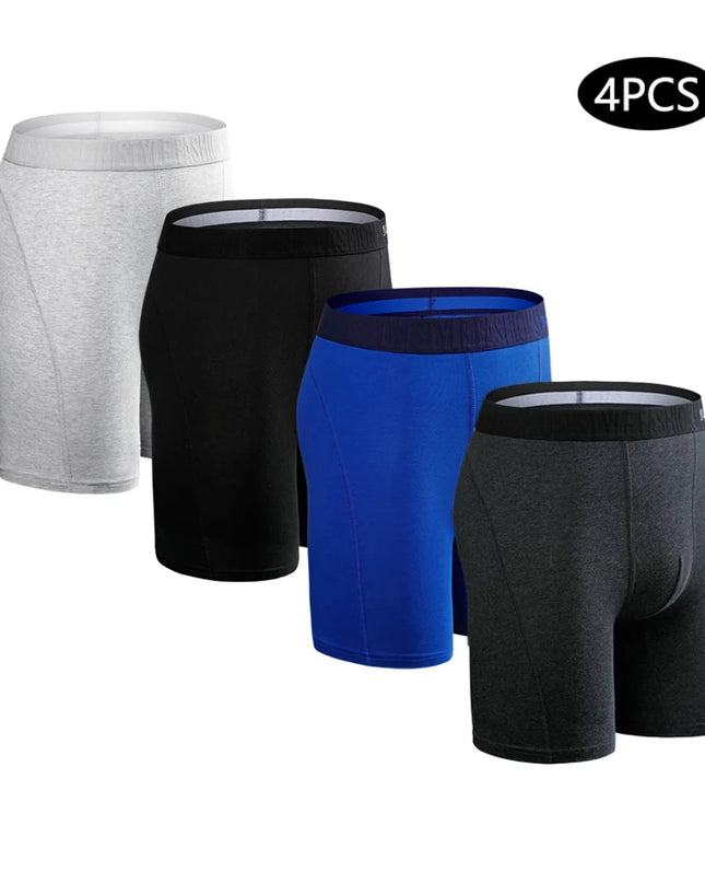 Men's Cotton Long Boxers – Set of 4 Trunks, Comfortable & Breathable Underwear