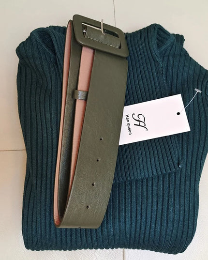 Han Queen Women's Knitted Turtleneck Bodycon Dress with Belt