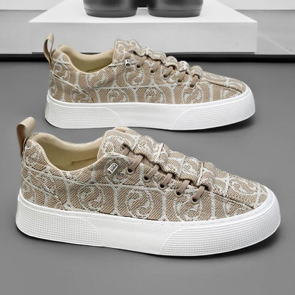 Men's Canvas Low Top Sneakers - Flat Sole, Vulcanized Style