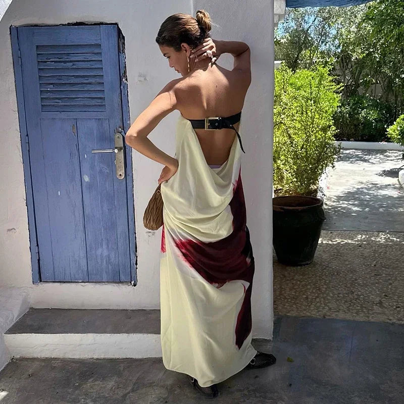 Women's Floral Off-Shoulder Strapless Backless Maxi Dress – Loose Fit