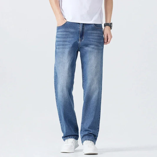 Slim Fit Straight Jeans for Men - Soft, Breathable, Loose Fit Denim Pants