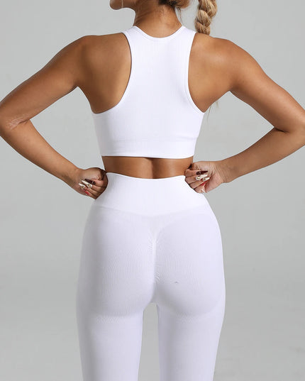 High-Waisted Ribbed Yoga Bra & Leggings Set for Women with Tummy Control