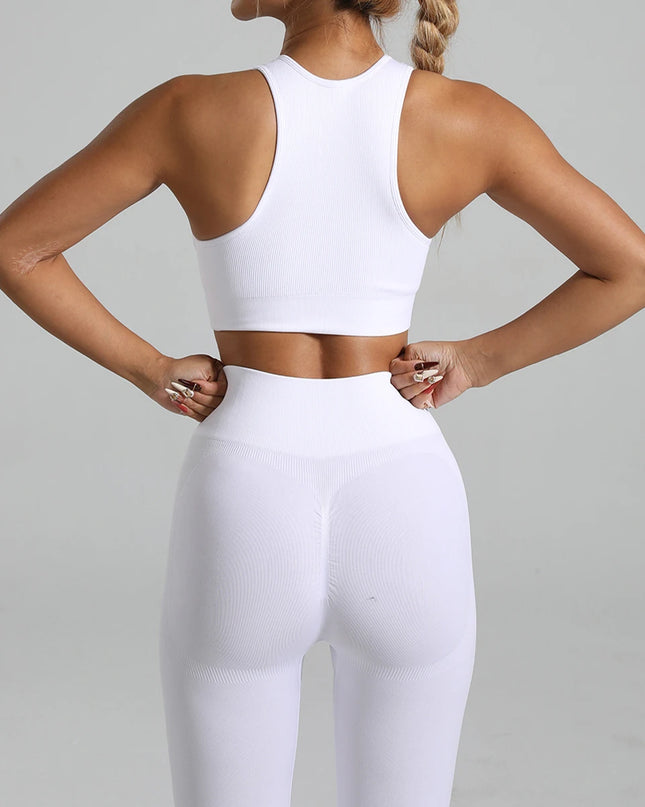 High-Waisted Ribbed Yoga Bra & Leggings Set for Women with Tummy Control