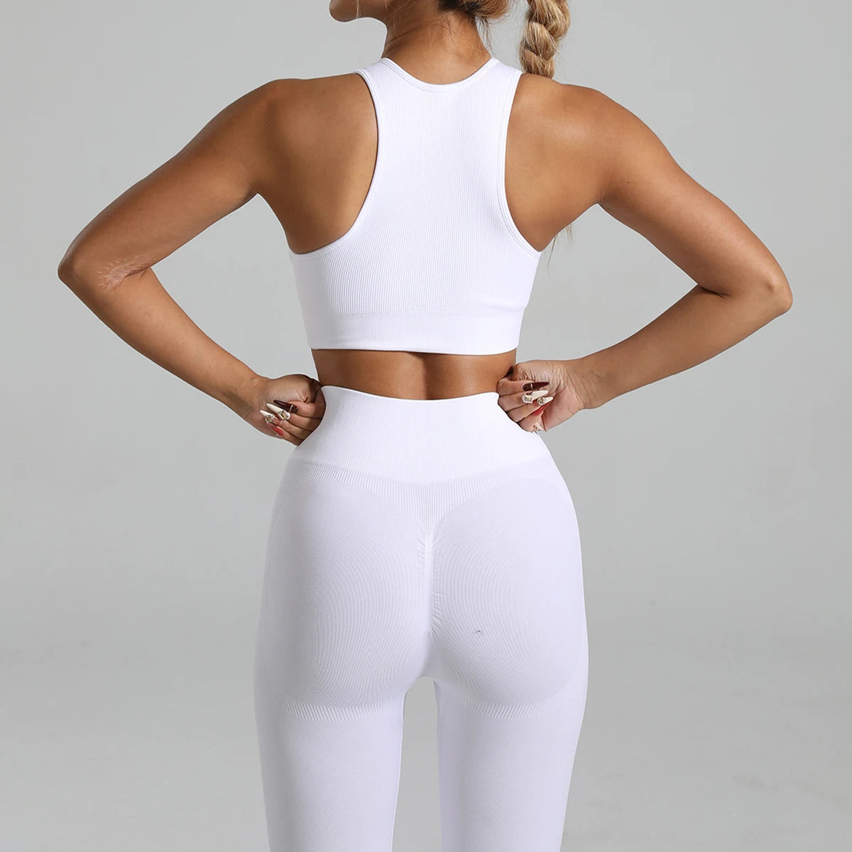 High-Waisted Ribbed Yoga Bra & Leggings Set for Women with Tummy Control