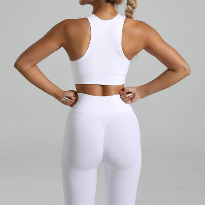 High-Waisted Ribbed Yoga Bra & Leggings Set for Women with Tummy Control