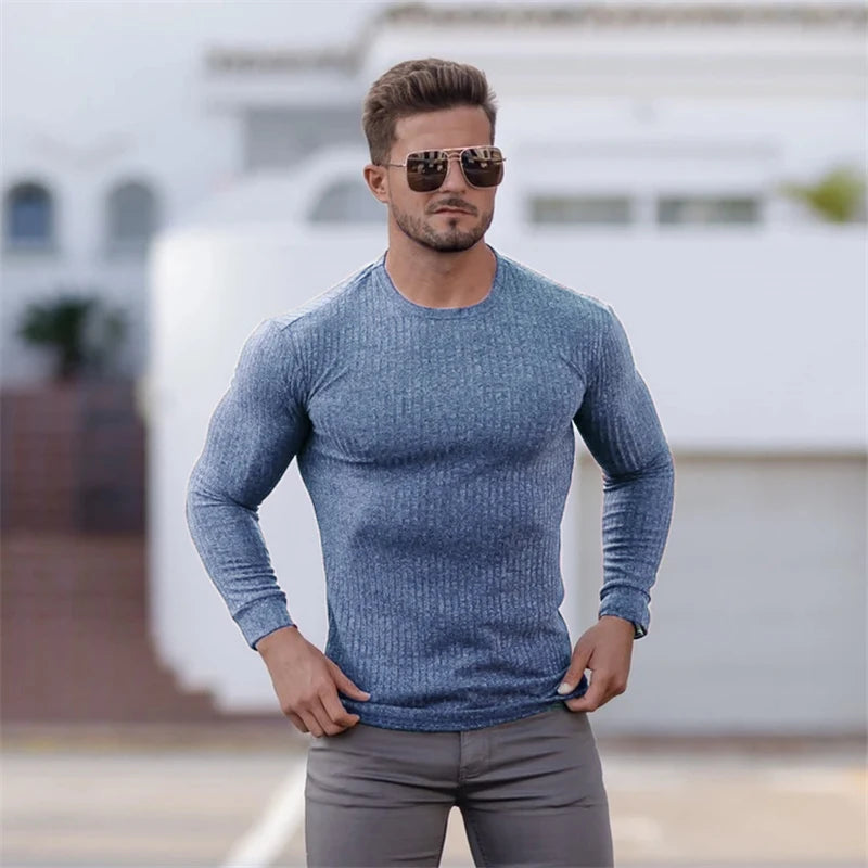 Slim Fit Men's Ribbed Knit Casual Sweater