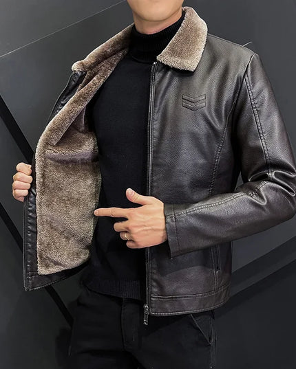 Men's Vintage Faux Leather Jacket with Faux Fur Collar - Various Colors