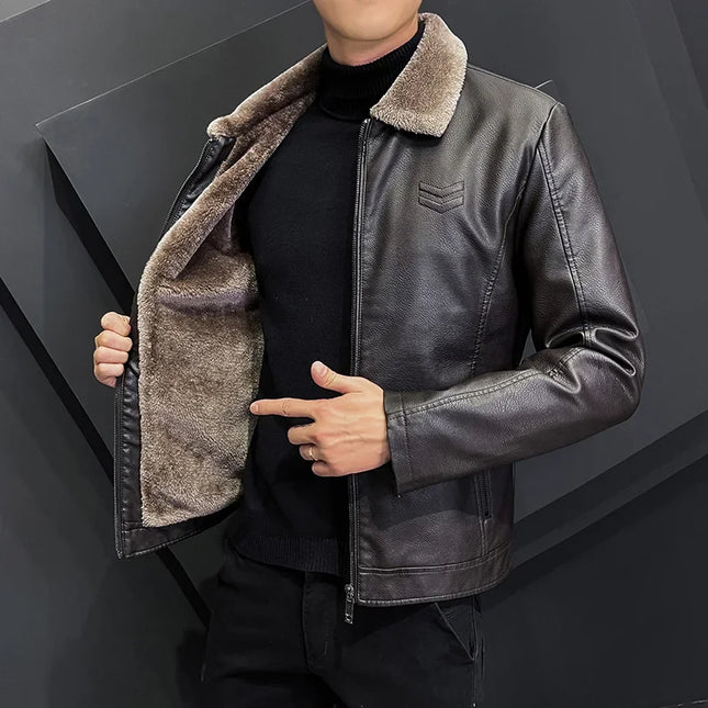 Men's Vintage Faux Leather Jacket with Faux Fur Collar - Various Colors