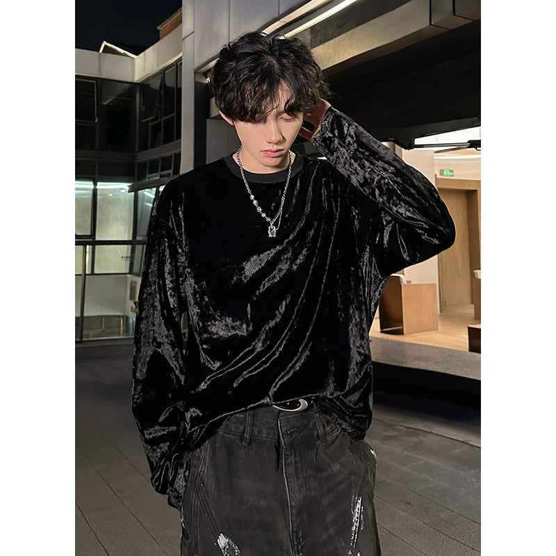 Men's Vintage Velvet Long Sleeve Crew Neck Sweater