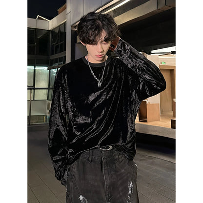 Men's Vintage Velvet Long Sleeve Crew Neck Sweater