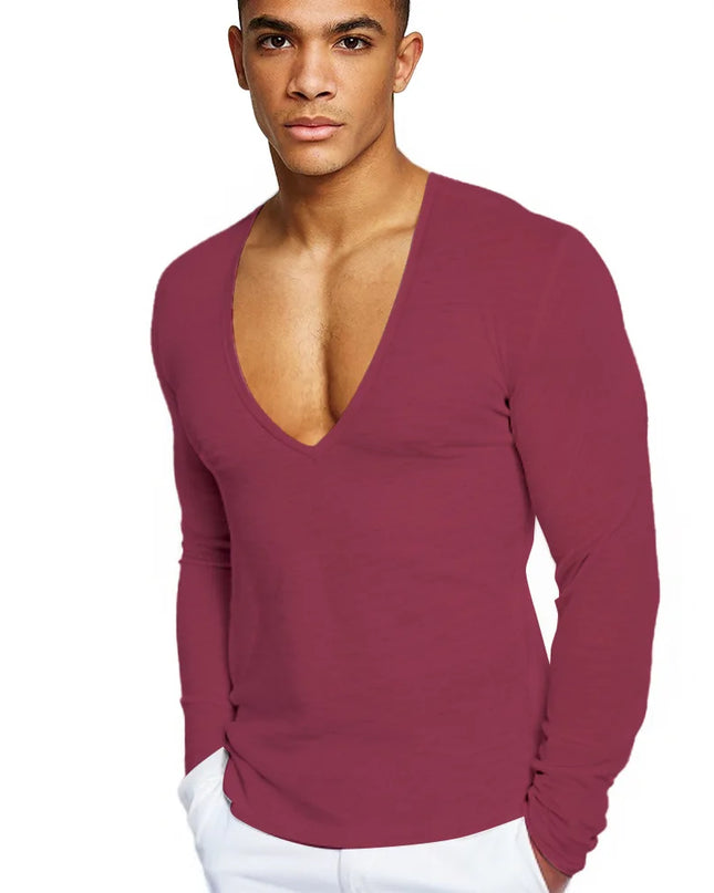 Mens Deep V-Neck  Long Sleeve Sweater