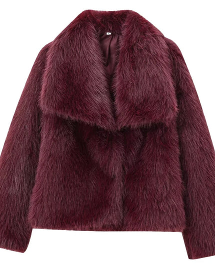 Women’s Plush Faux Fur Crop Jacket - Long Sleeve Stylish Coat