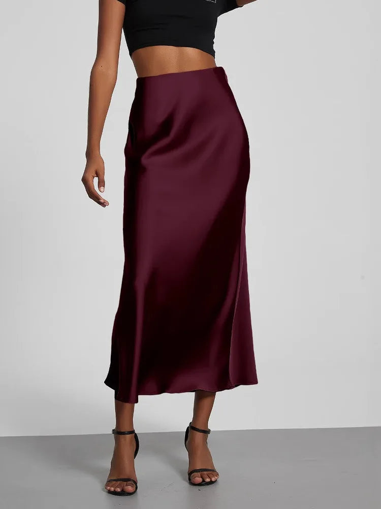 Women's Sophisticated High-Waisted Satin Maxi Skirt