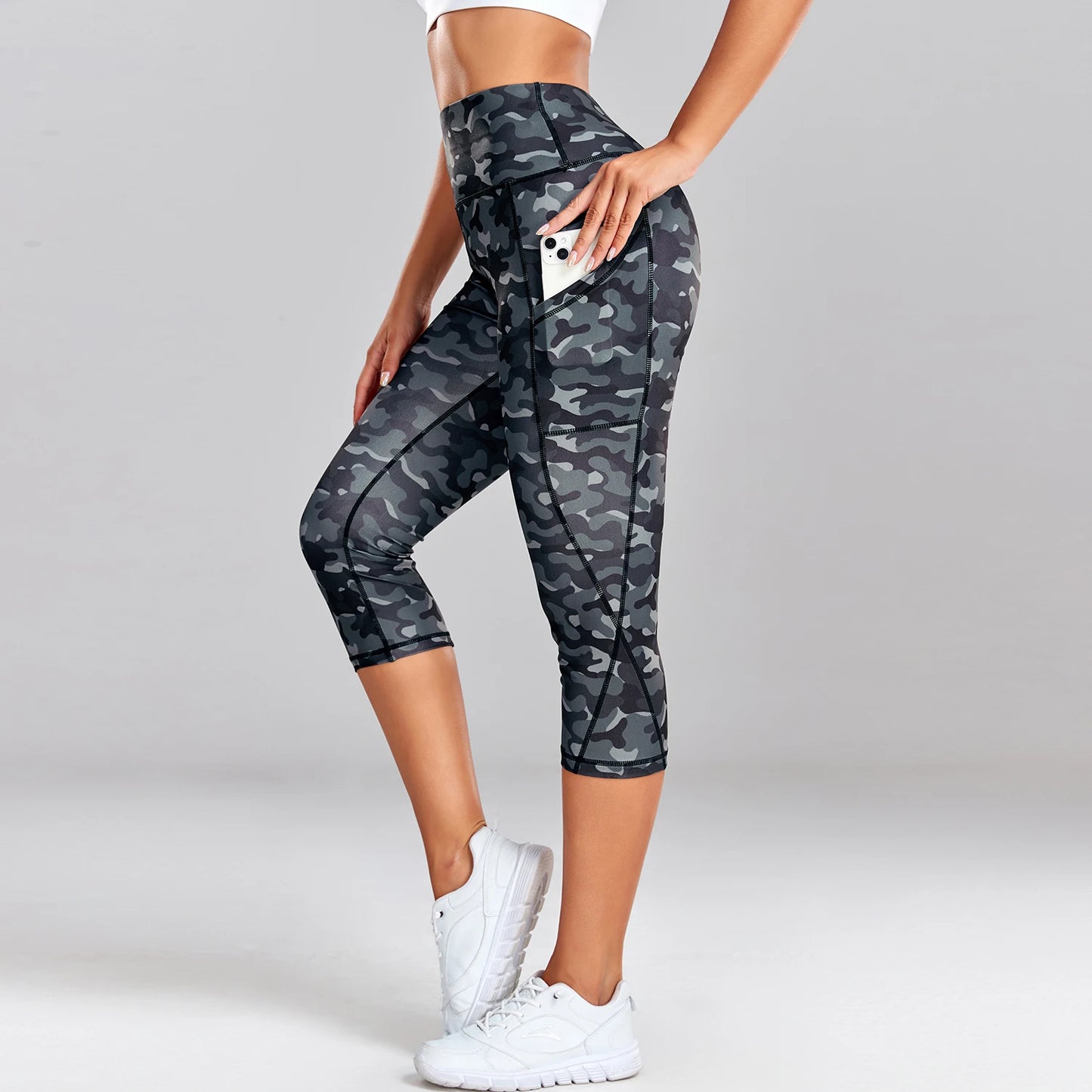 Women's Leopard Print High Waisted Yoga Leggings with Side Pockets