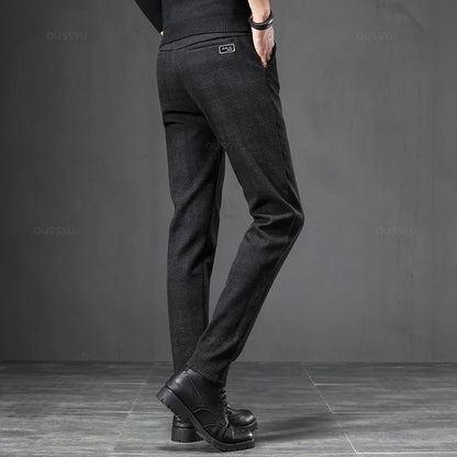 Men's Slim Fit Plaid Stretch Trousers