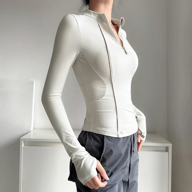 Women's Long Sleeve Stand Collar Sports Half-Zip Sweater Jacket