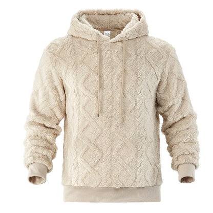 Men's Double-Sided Fleece Hooded Sweatshirt with Jacquard Rhombic Pattern