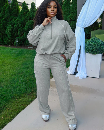2-Piece Women's Set Zip Polo-Neck Sweater with Drawstring Pants