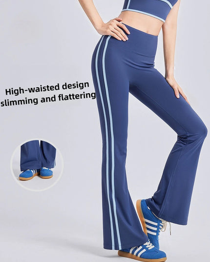 High-Waisted Flared Pants with Stripes, Elastic Fit, and Hip-Lifting Design for Women