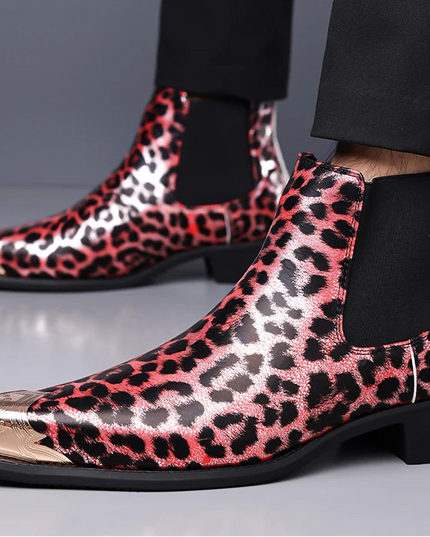 Men's Faux Leather Leopard Print Boots