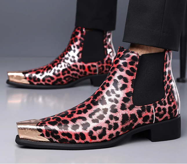Men's Faux Leather Leopard Print Boots